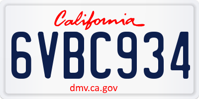 CA license plate 6VBC934