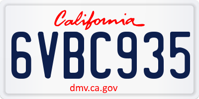 CA license plate 6VBC935