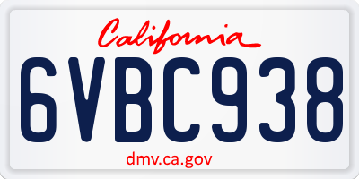 CA license plate 6VBC938