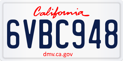 CA license plate 6VBC948