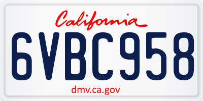 CA license plate 6VBC958