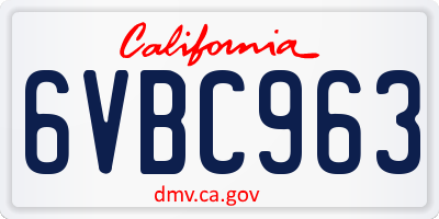 CA license plate 6VBC963