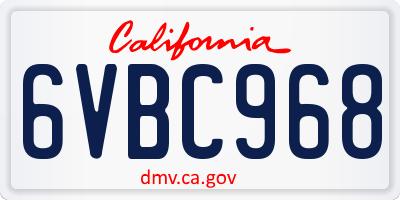 CA license plate 6VBC968