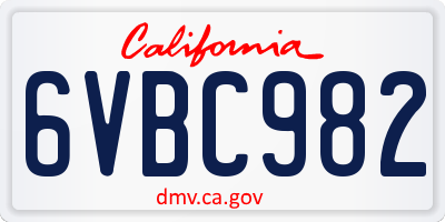 CA license plate 6VBC982