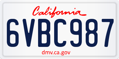 CA license plate 6VBC987