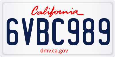 CA license plate 6VBC989