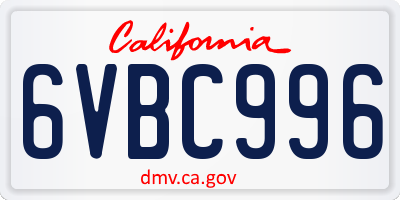 CA license plate 6VBC996