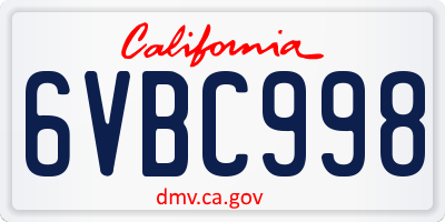 CA license plate 6VBC998