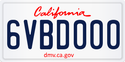 CA license plate 6VBD000