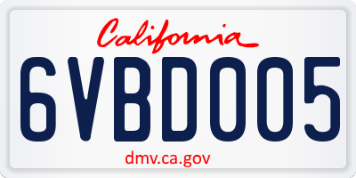 CA license plate 6VBD005