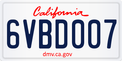 CA license plate 6VBD007