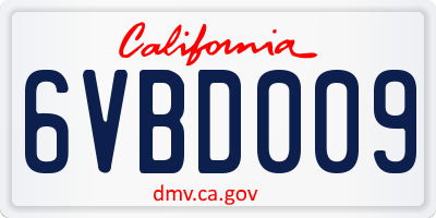 CA license plate 6VBD009