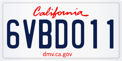 CA license plate 6VBD011