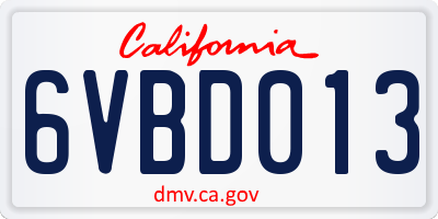 CA license plate 6VBD013