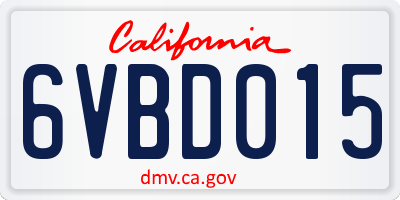 CA license plate 6VBD015