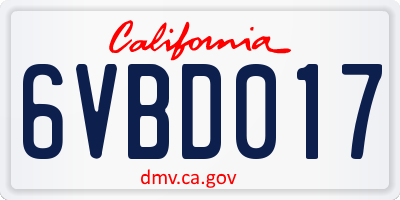 CA license plate 6VBD017