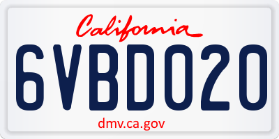 CA license plate 6VBD020