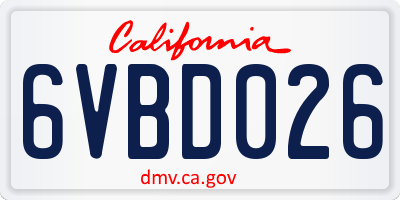 CA license plate 6VBD026