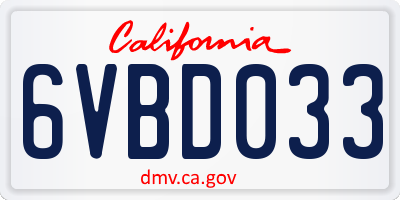 CA license plate 6VBD033