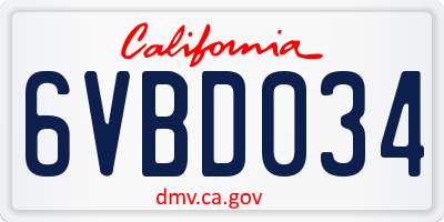 CA license plate 6VBD034