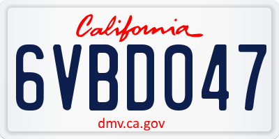 CA license plate 6VBD047