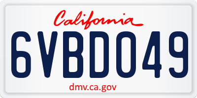 CA license plate 6VBD049