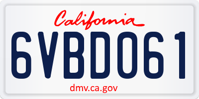 CA license plate 6VBD061