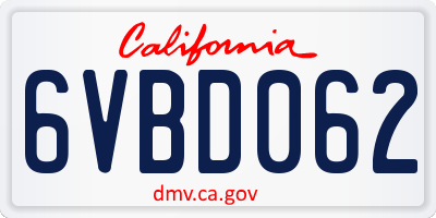 CA license plate 6VBD062