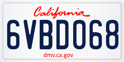 CA license plate 6VBD068