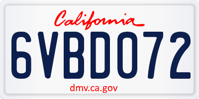 CA license plate 6VBD072