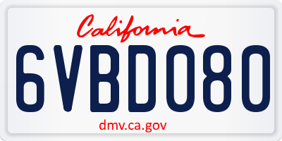 CA license plate 6VBD080