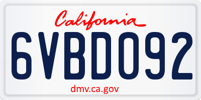 CA license plate 6VBD092