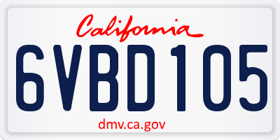 CA license plate 6VBD105