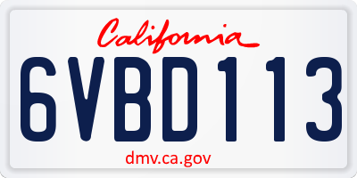 CA license plate 6VBD113
