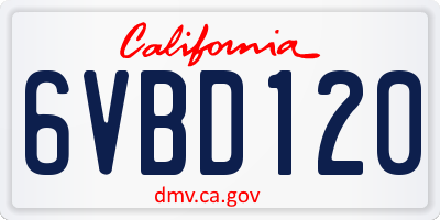 CA license plate 6VBD120