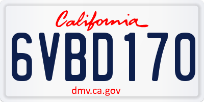 CA license plate 6VBD170