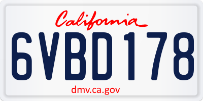 CA license plate 6VBD178