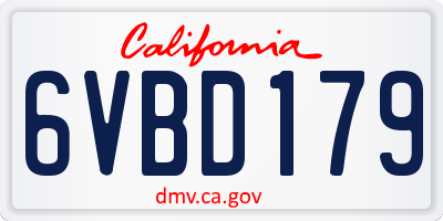 CA license plate 6VBD179