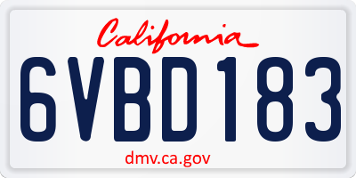 CA license plate 6VBD183