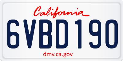 CA license plate 6VBD190