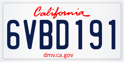 CA license plate 6VBD191