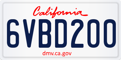 CA license plate 6VBD200