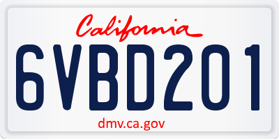 CA license plate 6VBD201