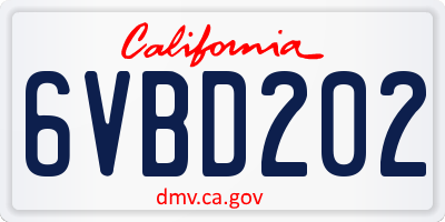 CA license plate 6VBD202