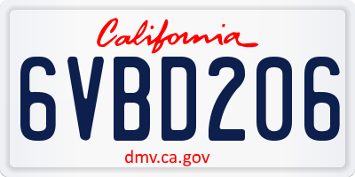 CA license plate 6VBD206