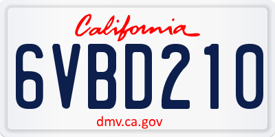 CA license plate 6VBD210