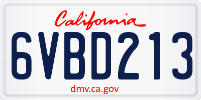 CA license plate 6VBD213