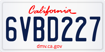 CA license plate 6VBD227