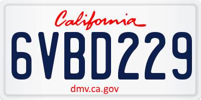 CA license plate 6VBD229