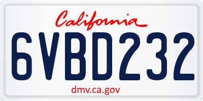 CA license plate 6VBD232